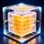 Placeholder: a futuristic translucent neurocube, inside the cube there are partitions made of honeycomb plates