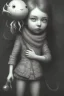 Placeholder: cute girl and litlle monster, Style John Kenn Mortensen,