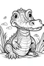 Placeholder: coloring page for kids, alligtor , cartoon style, thick outline, low details, no shading, no color