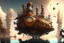 Placeholder: make a beatiful steampunk background of a floating city