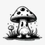 Placeholder: mushroom, black and white, cartoon, drawing, cute, creature, simple