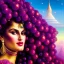 Placeholder: Hyperdetailed oil on canvas, gia carangi, detailed face, long hair, surrounded by luminous colorful sparkles, gypsy, grapes, blueberries, plums, sumac, pink bubbles, purple, by anne stokes, gaspar camps, maxfield parrish, alphonse mucha, cyril rolando, airbrush, depth of field, octane render, volumetric lighting; deep colors, symmetrical, cinematic, high coherence, golden ratio, rule of thirds, perfectly centered; anatomically correct faces, by james r. eads, ilon wikland art, vladyslav yerko