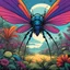 Placeholder: (in the style of grindhouse comic illustration) the vibrant colors and otherworldly beauty surround a menacing giant alien insects and exotic flora inhabit the landscape. The surreal surroundings, a kaleidoscope of hues. However, the potential dangers posed by the towering creatures and mysterious plants. with vibrant colors is tempered by a deep respect for the hidden perils. Balancing awe and wariness, the surreal landscape becomes a backdrop with both beauty and menace. The wonder of the sen