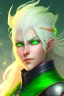 Placeholder: fantasy setting, woman with orange and white hair, white hair, green eyes