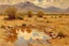 Placeholder: Arid land, clouds, mountains, rocks, puddle, vegetation, theodore robinson impressionism painting