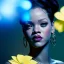 Placeholder: Rihanna as smurf with yellow flowers for hair, closed eyes, rtx, reflection, 8k, glow, winning photography, caustics