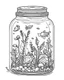 Placeholder: life in jar minimalistic, line art, background, vector, svg, coloring book page style, black outline on white background