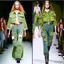 Placeholder: Women model catwalk wearing cargo jeans with patch jellow and green