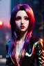Placeholder: anime vampire, portrait from waist up, pale skin, intricate eyeliner, vibrant eyeshadow, clear completion, soft lighting, 4k resolution, intricate details, insanely detailed, colorful cityscape background, masterpiece, expert, cinematic smooth, retroanime style, realistic details, no helmet