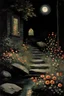 Placeholder: Night, flowers, rocks, gothic horror movies influence, creepy, winslow homer paintings