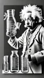 Placeholder: Albert Einstein, detailed and intricate calligraphy ink painting of a "cyborg Mad Scientist" holding beakers, outer space Background cosmic fractals, dystopian, concept art, unreal engine 5, god rays, ray tracing, RTX, lumen lighting, ultra detail, volumetric lighting, 3d, finely drawn, high definition, high resolution. award-winning: professional portrait: atmospheric: commanding: fantastical: clarity: 16k: ultra quality: striking: brilliance: stunning colors: amazing depth: masterfully crafted