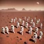 Placeholder: A large number of astronauts parading on Mars