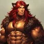 Placeholder: Barbarian anime character, animal hide armor, physically fit, tribal tattoos, scars, washboard abs, red facepaint, red hair, dark eyeshadow, intricate eyeliner, soft round eyes, beads in hair, 8k resolution, cinematic smooth, intricate details, vibrant colors, realistic details, masterpiece, oil on canvas, smokey background