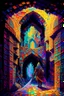 Placeholder: A huge colorful arabian mosaic dungeon being explored by a solitary heroic knight painterly fantasy art