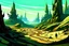 Placeholder: anime landscape, fairytale landscape medieval, dr. seuss landscape, landscape, dark, steep round hills, silly trees