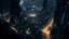 Placeholder: dark cyberpunk city from above the sky, comic style