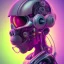 Placeholder: A beautiful portrait of a cyborg monkey purple neon color scheme, high key lighting, volumetric light high details psychedelic background