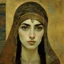 Placeholder: A portrait of a Persian young woman from 1000 BC in a desert in a head covering painted by Klimt