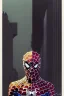 Placeholder: a vibrant ultraclear sideview waist up portrait of the spiderman robot by rene magritte and laurie greasley, etching by gustave dore, colorful flat surreal, ethereal, intricate, sharp focus, illustration, highly detailed, digital painting, concept art, masterpiece