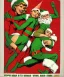 Placeholder: two elves. woman and man. Christmas scene. poster. marvel comic. low-key