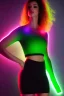 Placeholder: Full body portrait, painting, medium shot lady Spacecore volumetric nuclear waste glow skin-tight crop top and miniskirt