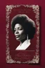 Placeholder: An extremely formal, funeral program written in French for a woman (include a front photograph of a beautiful lightly tanned elderly biracial black woman) on darkest red deeply pigmented velvet paper with brilliant, brightest heavy bright shining platinum calligraphy fonts, simple, minimalistic, less element, very dramatic lighting, brilliant colors,