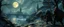Placeholder: fantasy art, ,Orc raiders near the Moonbridge: A horn sounds from the Rauvin River's edge. A small warband of orcs, having bypassed the outer patrols, is spotted trying to sneak into the city. City guards rush to respond. interesting camera angle