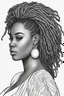 Placeholder: Create a coloring page of a beautiful curvy black female looking to the side with locs in her hair. No shading, No color, clean lines