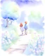 Placeholder: I miss you, friend, The Path of Love, the first of which, cartoon, watercolor.