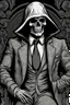 Placeholder: LINE TONE, WSJ STYLE, HEDCUT, ultra high image quality, Grim Reaper, WEARING A 3 PIECE SUIT, POSED FOR DOLLAR BILL PORTRAIT, , Close-up of an set against AMOLED-worthy pure black backdrop, fantasy art style infused with filter, tailored for vertical wallpaper, exclusive design with no duplicates, radiating beauty suitable for a PC screen image, vivid colors, ultra fine, digital painting, BASED ON THE UNITED STATES TREASURY NOTE ONE DOLLAR BILL