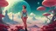 Placeholder: slim Sci-fi pin-up girl on an alien planet of cloud trees