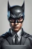 Placeholder: Create a portrait of an asian batman typing on the computer with glasses