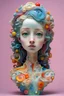 Placeholder: portrait of girl, 3D resin, Skin made from colorful whimsical elements
