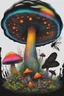 Placeholder: diseased Flora and fauna at thepsychedelic diseased colourful mushrooms and fungi growing from black oil with a black background in the multiverse, with alien insects flying End of the Multiverse rising from a black liquid surface.
