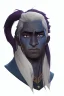 Placeholder: A tieffelin with blue skin and white Dreadlock hair. His pupil-less eyes are green. He wears a small beard.