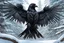 Placeholder: Symbiote Cyber crow in 8k anime realistic drawing style, black wings, close picture, snow, apocalypse, intricate details, highly detailed, high details, detailed portrait, masterpiece,ultra detailed, ultra quality