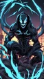 Placeholder: Mix between venom symbiote and Reaper in solo leveling shadow style with neon glowing blue