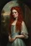 Placeholder: Portrait of a young nurse with long red hair, heavy makeup with a sneering expression