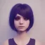 Placeholder: potrait emo girl, eyes like ocean blue, short hair, smile, 8k, rtx, eyebrows like serious, facing left, real