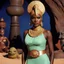 Placeholder: [1960’s stop-motion animation style of Reina guerras de las galaxias] grace jones, in princess Leia's slave costume, close to Jabba the Hutt.