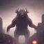 Placeholder: Kaiju, monster, humanoid, giant bodybuilder, ultra modern,futuristic, city, smoke, rain, digital illustration, fantasy, architecture, sharp focus, concept art, octane render, scary, 8 k