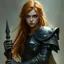 Placeholder: a beautiful fantasy woman, young, ginger hair, troubled, armour, dark fantasy art
