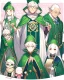 Placeholder: 15 year old boy who is a little short, 1.60m tall, wears a long green wizard's outfit, wears a green hat with small horns on it, wears circular glasses, is quite cute, has white hair, wears a pink scarf, her eyes are green and are a bit effeminate