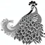 Placeholder: white, A peacock decoration, line art, white background, outline, with images neatly contained within the background, just black and white color, full body, no color. Looking front , front view, 8k, tatto style