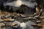 Placeholder: Night, rocks, puddle, gothic horror movies influence, puddle, mountains, epic, john singer sargent watercolor paintings