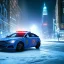 Placeholder: large muscular police officer standing beside a police car at night, downtown snowy new york at night, dramatic, dramatic lighting, volumetric lighting, hyperrealism, 8k, high quality, photorealistic, lot of details