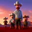 Placeholder: Walter White army and his family with a cowboy fight, 8k, realistic body, with a fedora, sunset background,