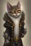 Placeholder: An elegant Tabaxi sorcerer with sleek black fur and piercing red eyes, Human-like cat sorcerer wearing sorcerer clothing, human body, human hands, tall, black fur, red eyes, Body covered in small item pouches, concept art, league of legends, Arcane style, realistic, Rembrant lighting