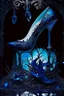 Placeholder: dark fantasy, intricate cover, a whimsical fairytale, high-heeled shoe made of blue glass with a pool of blood underneath