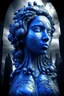Placeholder: surrealis monochrome A fragmented, surreal sculpture liguid blue color of photorealistic image 3d,psychedelic art glossy emerging from devilish a crumbling empire state building. The girl face appear and intricate details, evoking a haunting expression. set against a backdrop of stormy, cloud-filled skies. bauhaus art The overall tone is dark blue and moody, suggesting themes of decay and transformation.fine lines draw